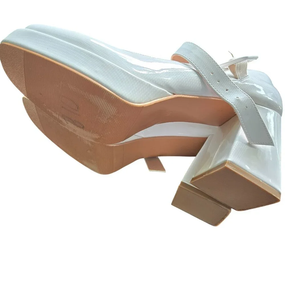 Latasa White Faux Patent Leather Platform Mary Jane Square Toe Size 40/9.5
